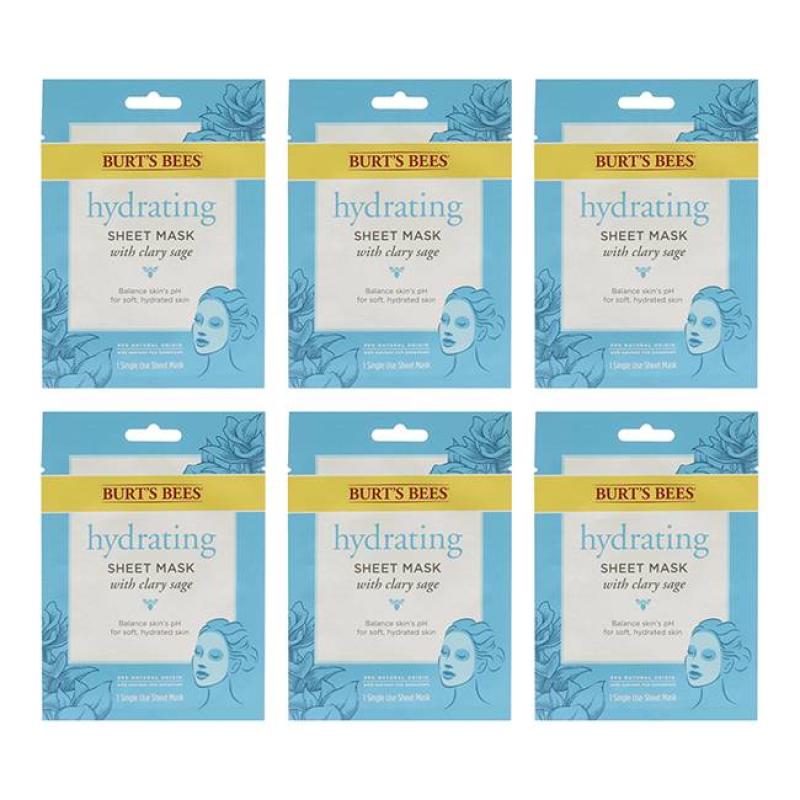 Hydrating Sheet Mask with Clary Sage by Burts Bees for Women - 0.33 oz Mask - Pack of 6