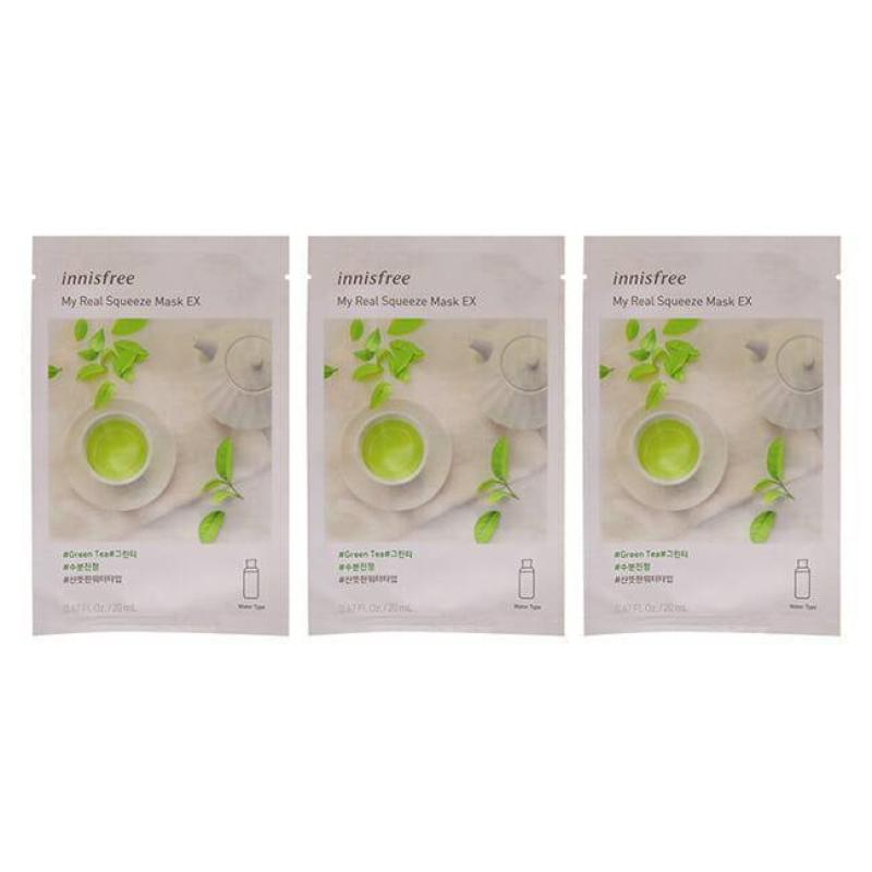 My Real Squeeze Mask - Green Tea by Innisfree for Unisex - 0.67 oz Mask - Pack of 3