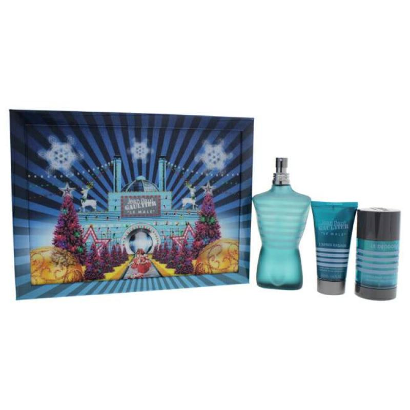 Le Male by Jean Paul Gaultier for Men - 3 Pc Gift Set 4.2oz EDT Spray, 1.6oz Soothing After Shave Balm, 2.6oz Alcohol-Free Deodorant Stick