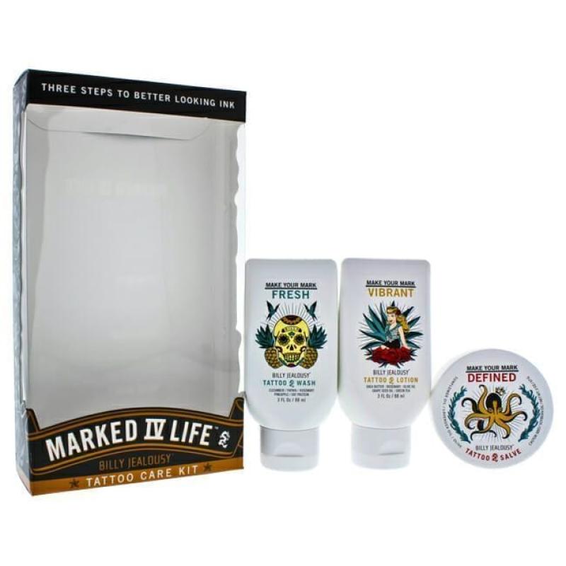 Marked IV Life Tattoo Care Kit by Billy Jealousy for Men - 3 Pc Kit 3.oz Tattoo Wash, 3oz Tattoo Lotion, 2oz Tattoo Salve