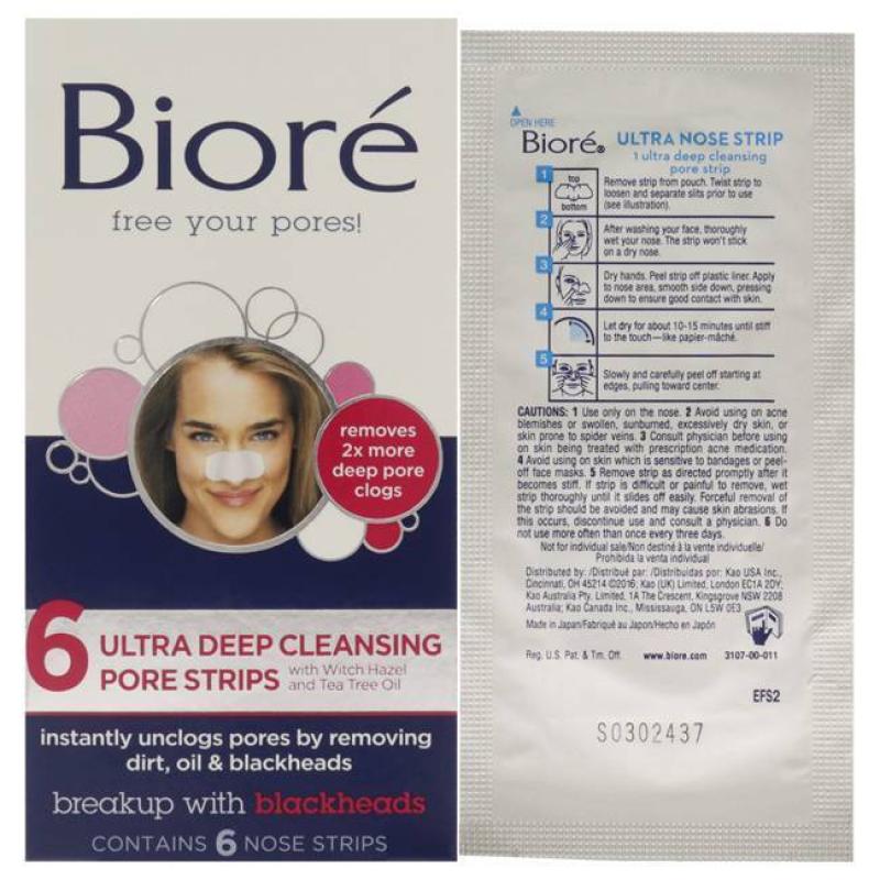 Ultra Deep Cleansing Pore Strips by Biore for Unisex - 6 Pc Pore Strips