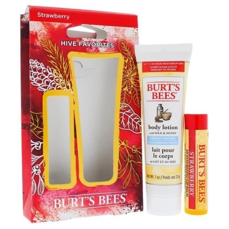 Hive Favorites Strawberry Kit by Burts Bees for Unisex - 2 Pc 0.15oz Strawberry Moisturizing Lip Balm, 1oz Body Lotion with Milk &amp; Honey