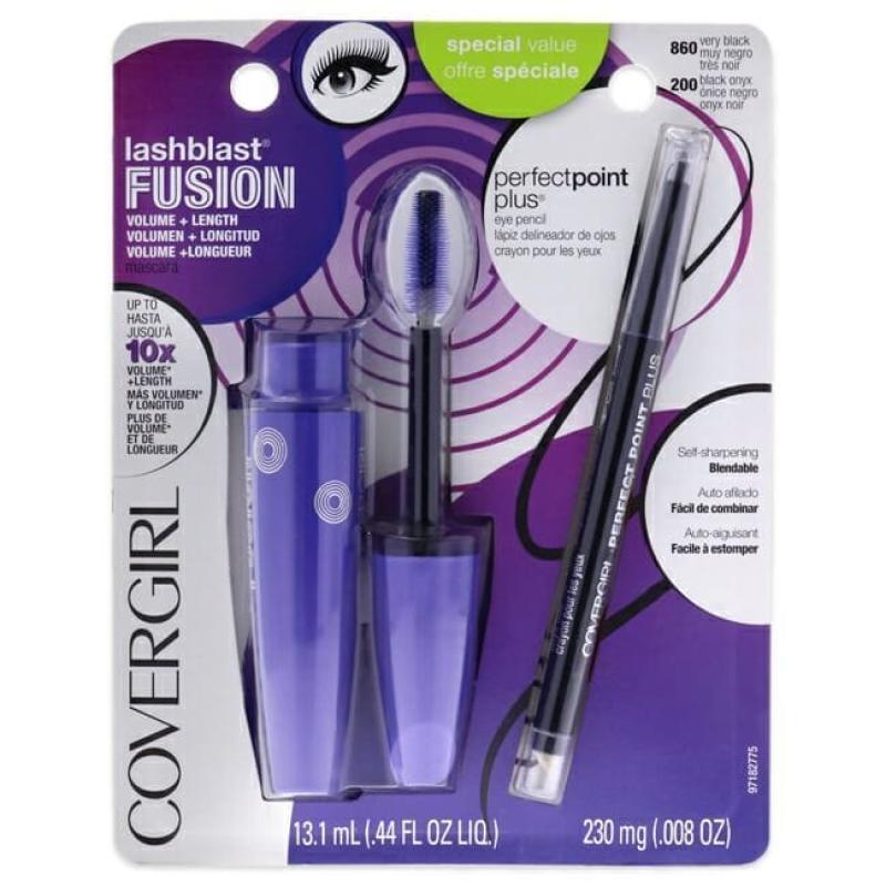 Lash Blast Fusion Mascara and Perfect Point Plus Eye Pencil by CoverGirl for Women - 2 Pc 0.44oz Lashblast Fusion Mascara - 860 Very Black, 0.008oz Perfect Point Plus Eye Pencil - 200 Black Onyx