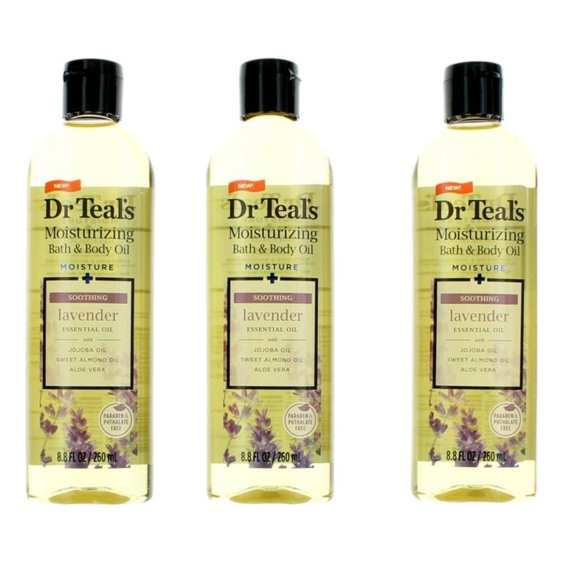 Soothing Lavender Essential Oil By Dr. Teal'S, 3 Pack 8.8 Oz Moisturizing Bath &amp; Body Oil