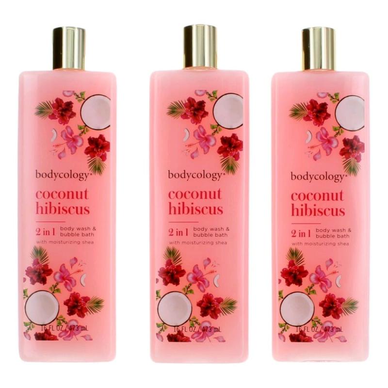 Coconut Hibiscus By Bodycology, 3 Pack 16 Oz 2 In 1 Body Wash &amp; Bubble Bath For Women