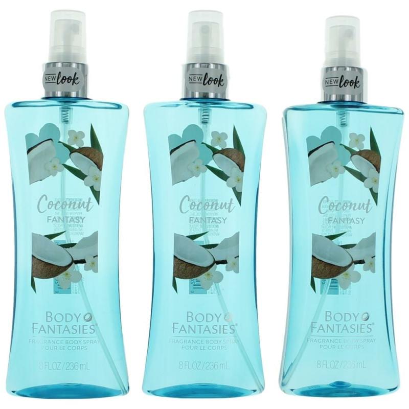 Coconut Fantasy By Body Fantasies, 3 X 8 Oz Fragrance Body Spray For Women