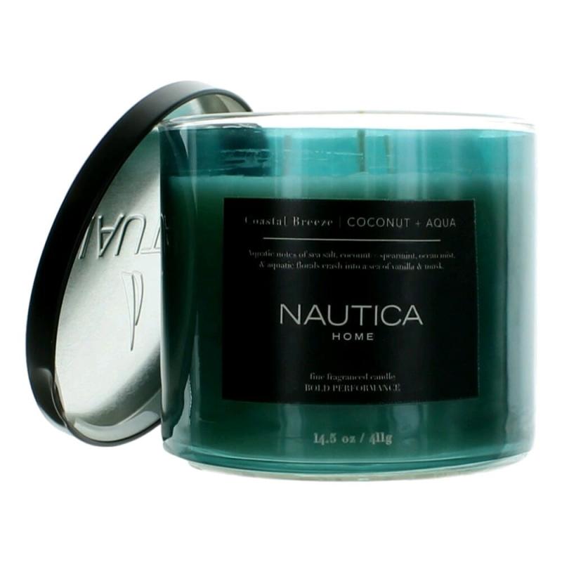 Nautica 14.5 Oz Soy Wax Blend 3 Wick Candle - Coastal Breeze Coconut &amp; Aqua