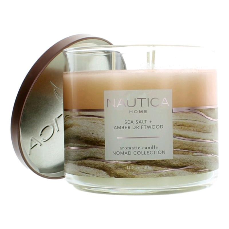 Nautica 14.5 Oz Soy Wax Blend 3 Wick Candle - Sea Salt &amp; Amber Driftwood