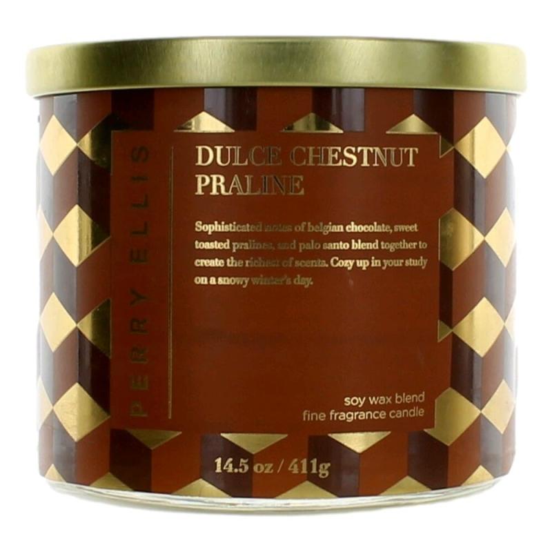 Perry Ellis 14.5 Oz Soy Wax Blend 3 Wick Candle - Dulce Chestnut Praline