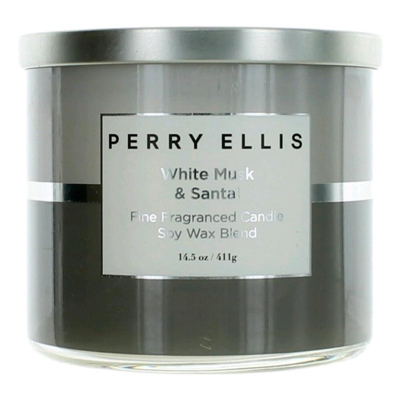 Perry Ellis 14.5 Oz Soy Wax Blend 3 Wick Candle - White Musk &amp; Santal